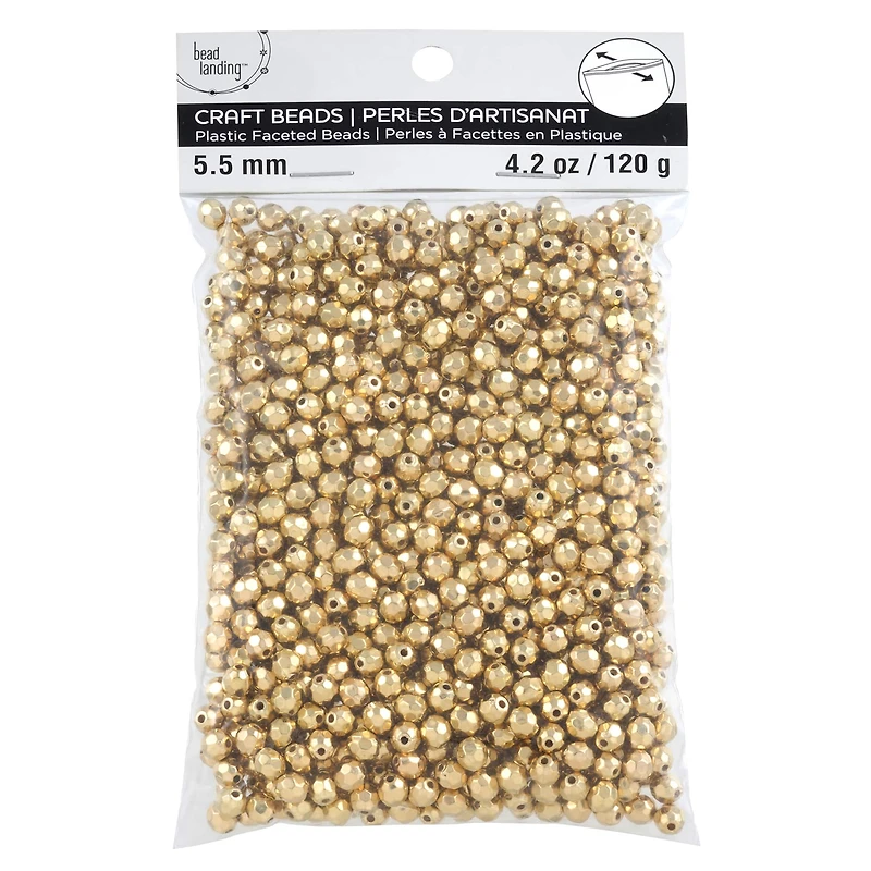 12 Pack: Gold Faceted Acrylic Round Craft Beads, 5.5mm by Bead Landing™