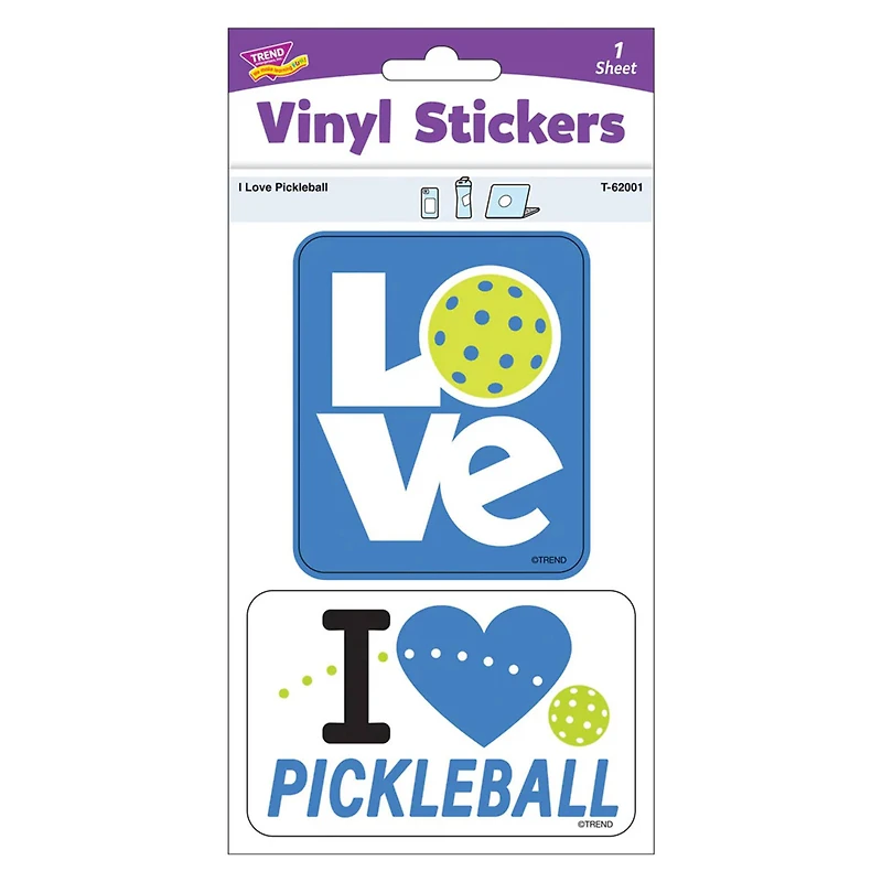 TREND Enterprises® I Love Pickleball Vinyl Stickers, 6 Packs of 2