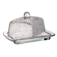 Hello Honey® 6.75" Clear Embossed Reclaimed Glass Butter Dish