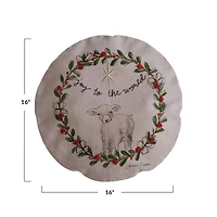 Hello Honey® 16" Joy To The World Round Cotton Chambray Printed Pillow