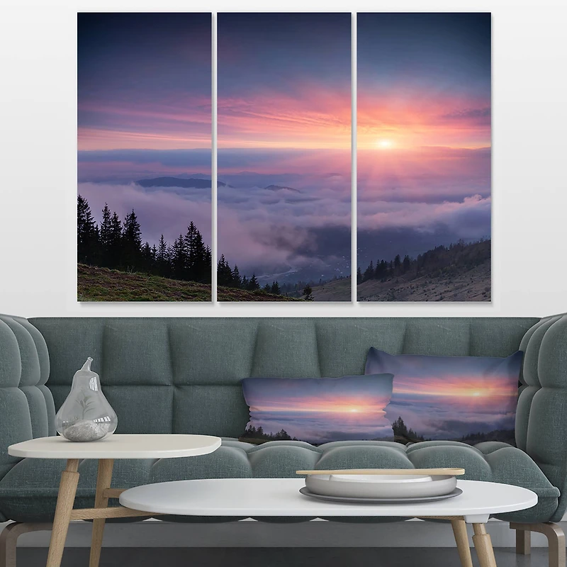 Designart - Sunrise in Purple Sky Over Mountains