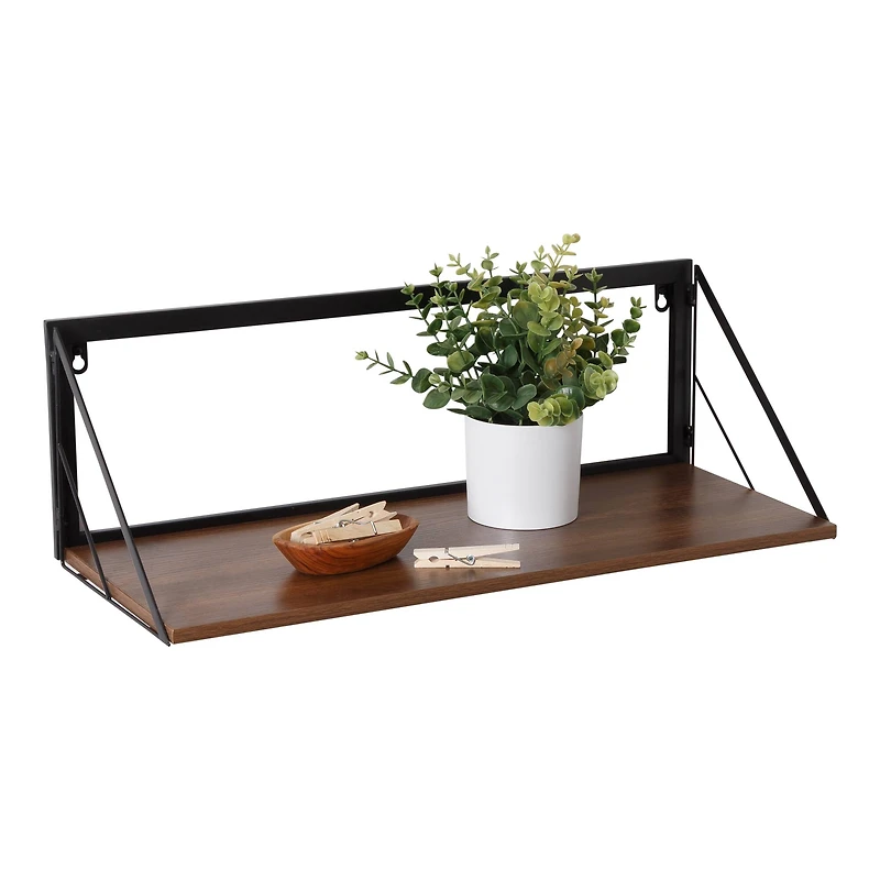 Honey Can Do Walnut Large Modern Farmhouse Floating Shelf with Metal Bracket