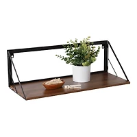 Honey Can Do Walnut Large Modern Farmhouse Floating Shelf with Metal Bracket