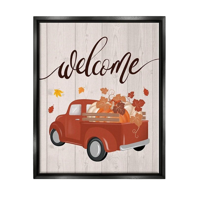 Stupell Industries Country Pumpkin Harvest Welcome Framed Floater Canvas Wall Art
