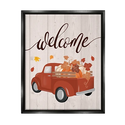 Stupell Industries Country Pumpkin Harvest Welcome Framed Floater Canvas Wall Art