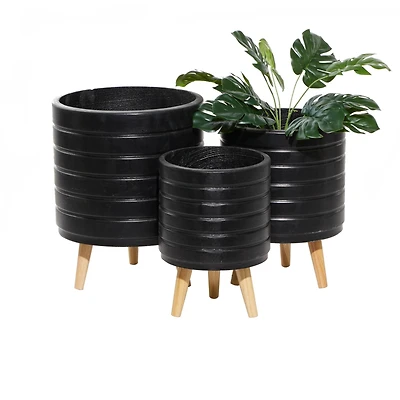 CosmoLiving by Cosmopolitan Set of 3 Black MgO Planter 18", 16", 15"