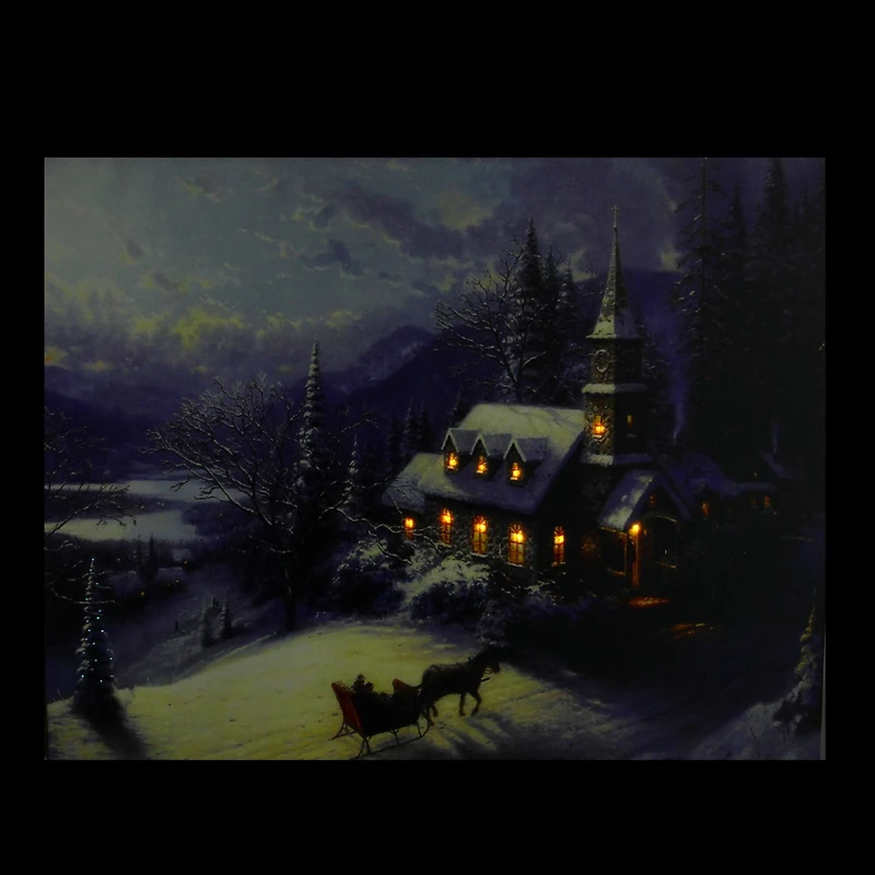 LED Lighted Church in Wintry Woods Canvas Wall Art