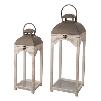 Glitzhome® White Wooden Modern Farmhouse Lantern Set