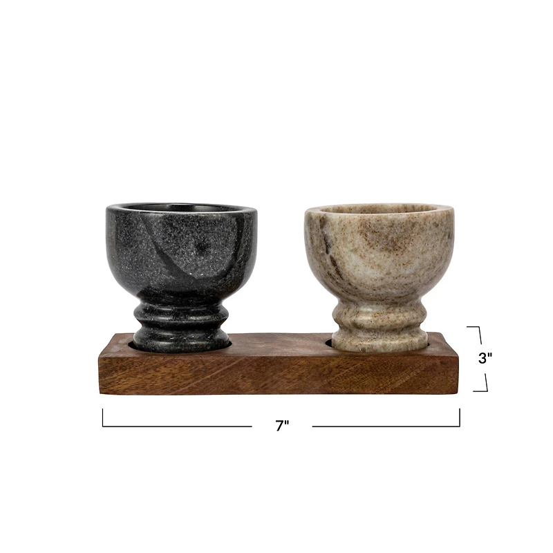 Hello Honey® 7" Mango Wood Tray with Marble Bowls