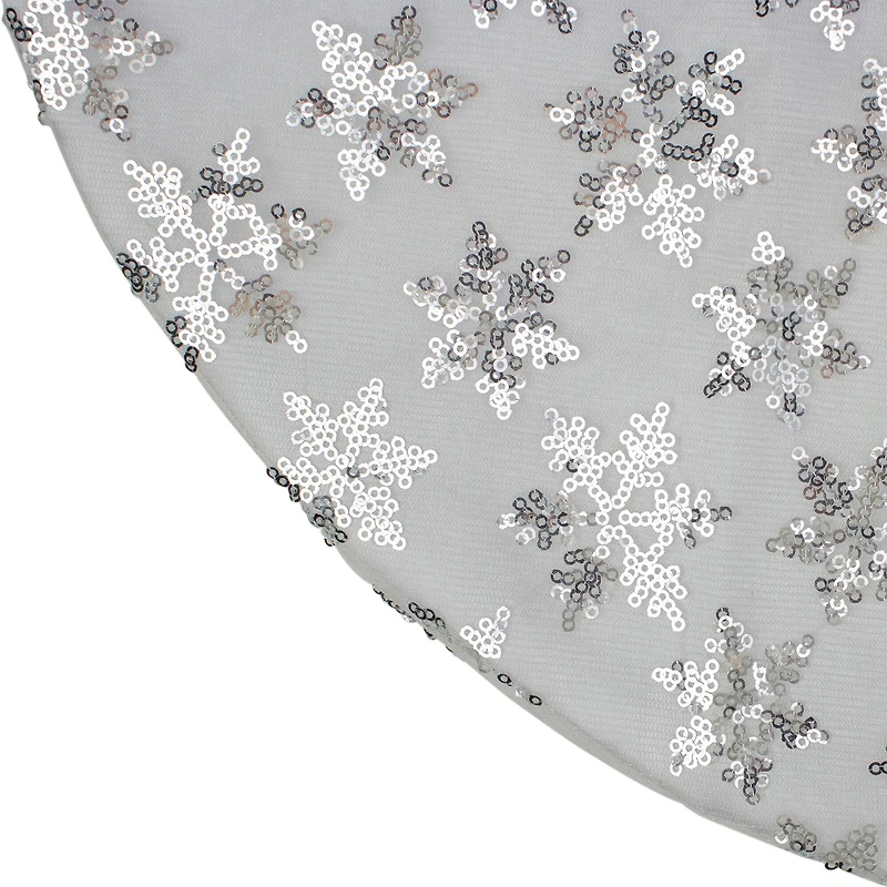 20" White & Silver Sequin Snowflake Mini Tree Skirt