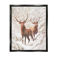 Stupell Industries Elks Snowy Forest Wildlife Black Framed Floater Canvas Wall Art