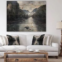 Designart - Mountain River with Fog and Rain