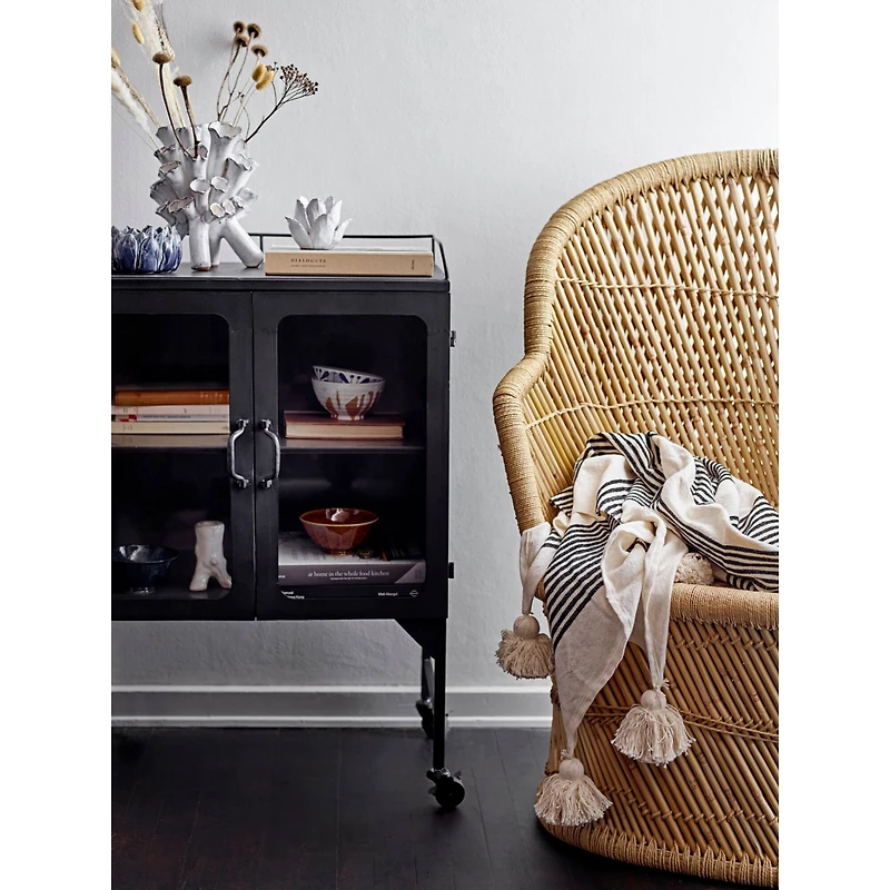 Hello Honey® Black & Cream Striped Cotton & Chenille Woven Throw Blanket with Tassels