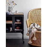 Hello Honey® Black & Cream Striped Cotton & Chenille Woven Throw Blanket with Tassels