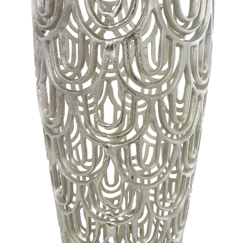 25" Silver Aluminum Metal Geometric Art Deco Inspired Arched Vase