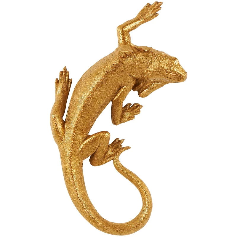 17" Gold Polystone Textured Climbing Lizard Sculpture