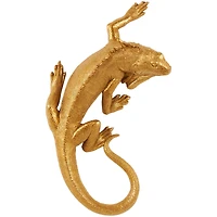 17" Gold Polystone Textured Climbing Lizard Sculpture