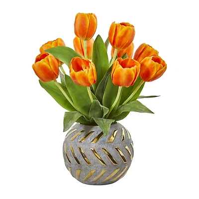 15" Tulip Arrangement in Decorative Ceramic Vase