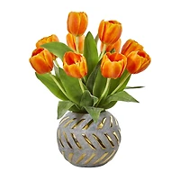 15" Tulip Arrangement in Decorative Ceramic Vase