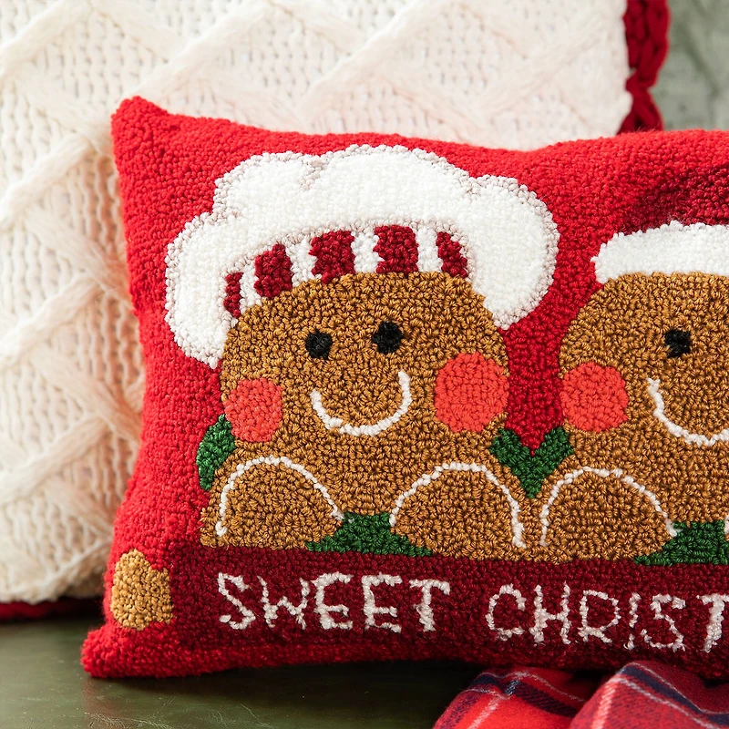 Glitzhome® 18" Hooked Gingerbread Boy & Girl Pillow