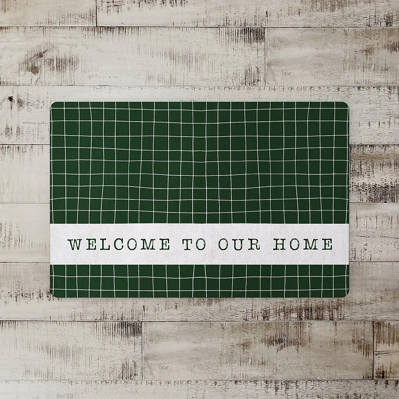 Dark Green and White Pencil Grid Floor Mat