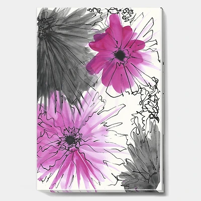 Designart - Handdrawn Pink Flowers in Bloom