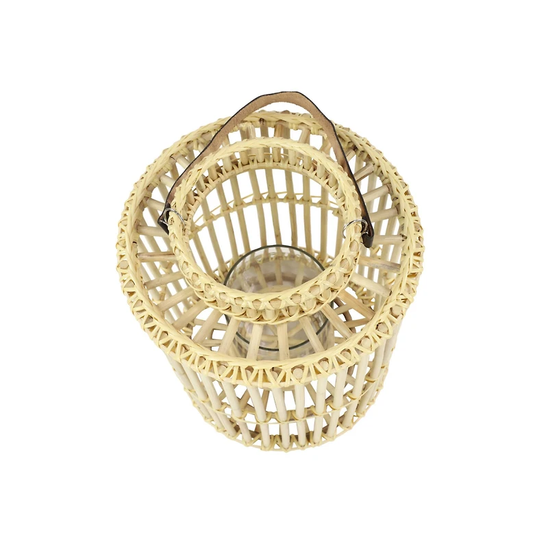 Light Brown Rattan Coastal Candle Holder Lantern, 18" x 14" x 14"