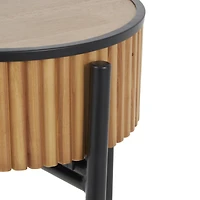26.5" Brown Wood Handmade Slatted Side End Accent Table with Black Legs