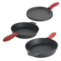 MegaChef Pre-Seasoned Cast Iron 6 Piece Set With Red Silicone Holders