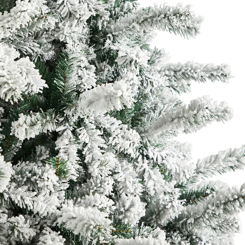 9ft. Pre-Lit Flocked Rock Springs Spruce Artificial Christmas Tree, Clear LED Lights