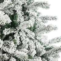 9ft. Pre-Lit Flocked Rock Springs Spruce Artificial Christmas Tree, Clear LED Lights