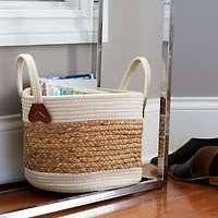 Household Essentials 9.5" White & Natural Corn & Hyacinth Wicker Basket