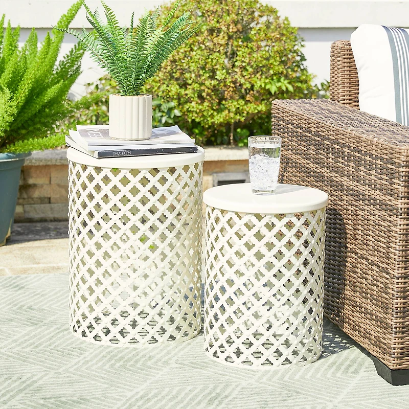Glitzhome® Multi-Functional Metal White Garden Stool Set