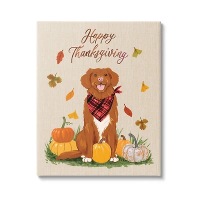 Stupell Industries Happy Thanksgiving Pumpkins Dog Canvas Wall Art