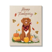 Stupell Industries Happy Thanksgiving Pumpkins Dog Canvas Wall Art