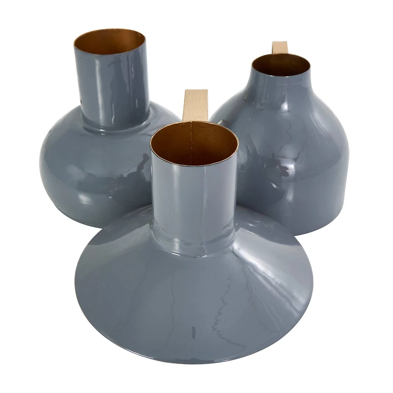 CosmoLiving by Cosmopolitan Blue Metal Abstract Enameled Vase with Geometric Gold Handle Set