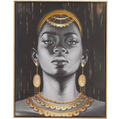 Black Canvas Woman Framed Wall Art with Gold Foil and Jewelry Accents