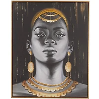Black Canvas Woman Framed Wall Art with Gold Foil and Jewelry Accents
