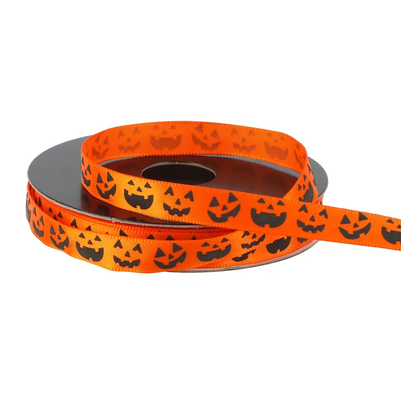 3/8" x 4yd. Orange Laughing Jack-o'-Lanterns Ribbon by Celebrate It® Halloween