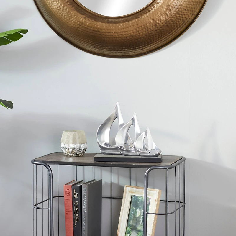 11" Silver Sail Boat Coastal Sculpture