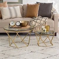 Walker Edison Gold Geometric Glass Nesting Tables Set