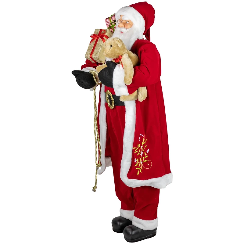 5ft. Traditional Santa Claus with Teddy Bear & Gift Bag Standing Christmas Figure