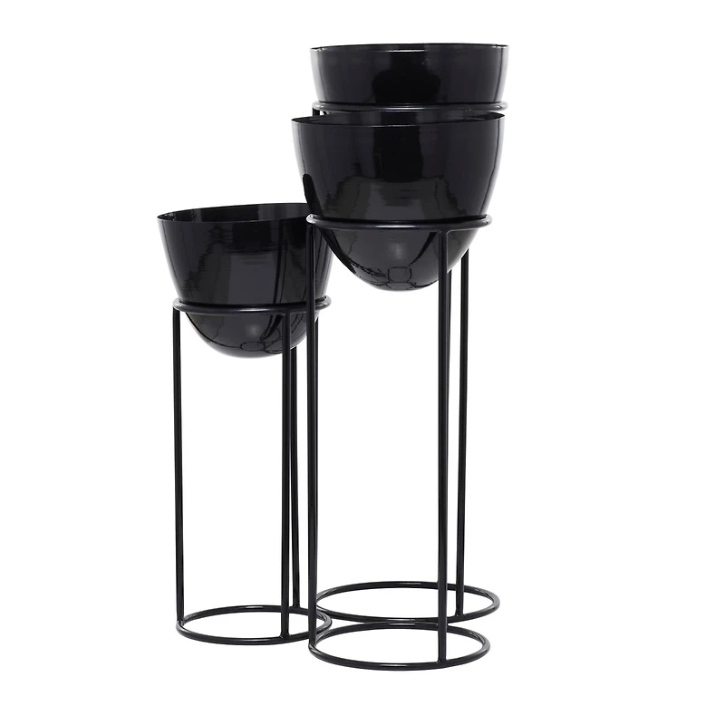 Set of 3 Black Iron Contemporary Planters, 13" x 13" x 13"