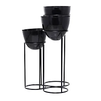 Set of 3 Black Iron Contemporary Planters, 13" x 13" x 13"