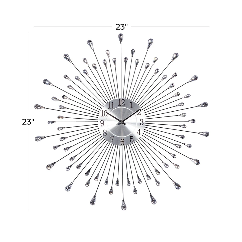 Silver Metal Modern Wall Clock, 23" x 23" x 2"