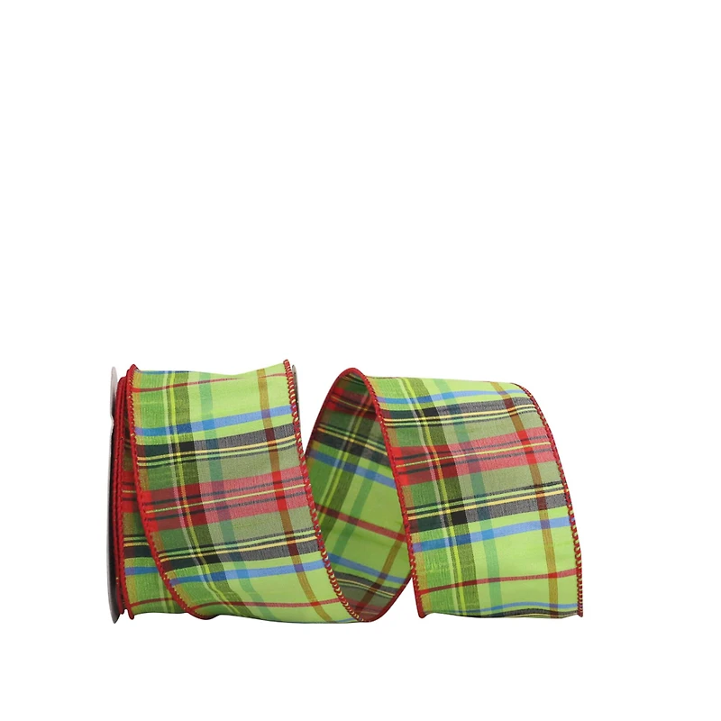 JAM Paper 2.5" x 10yd. Traditional Dupioni Wired Edge Citrus Plaid Ribbon