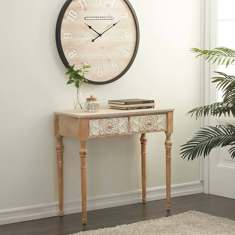 Brown Farmhouse Wood Console Table, 33" x 36"