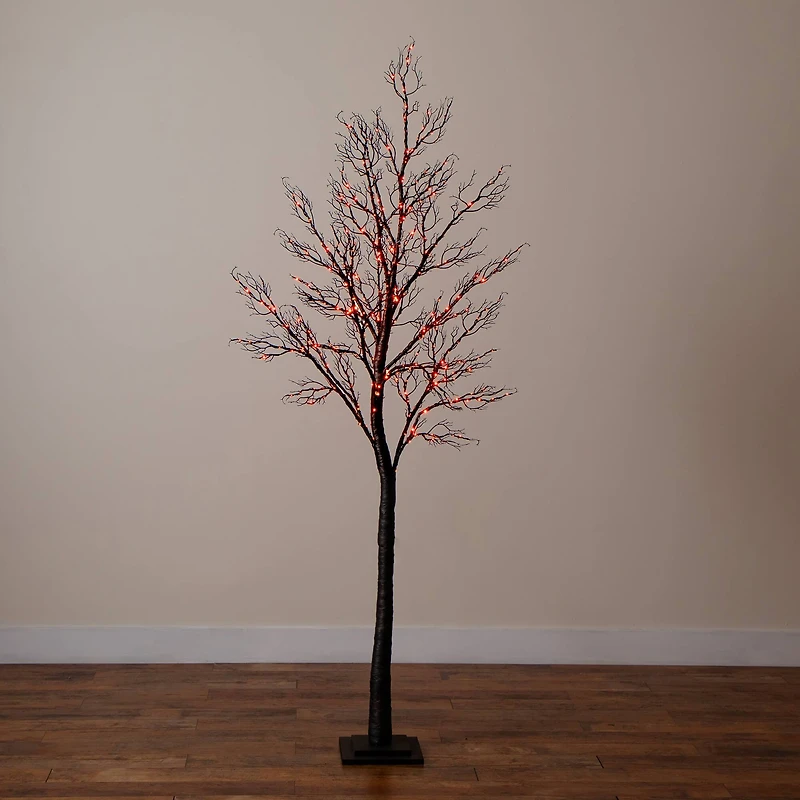 7ft. Pre-Lit Halloween Minimalist Twig Artificial Fall Tree with 400 Orange & Purple LED Lights
