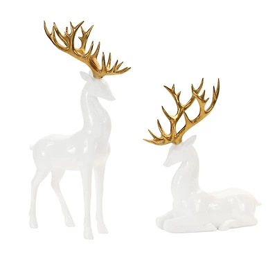 Gold and White Antler Modern Holiday Deer Decor, Set of 2