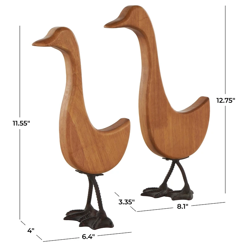 Brown Abstract Minimalistic Wood Goose Sculpture Set